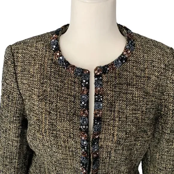 Jossefine Chaya Petite Beaded Embellished Tweed Blazer Size 10 - Picture 4 of 8